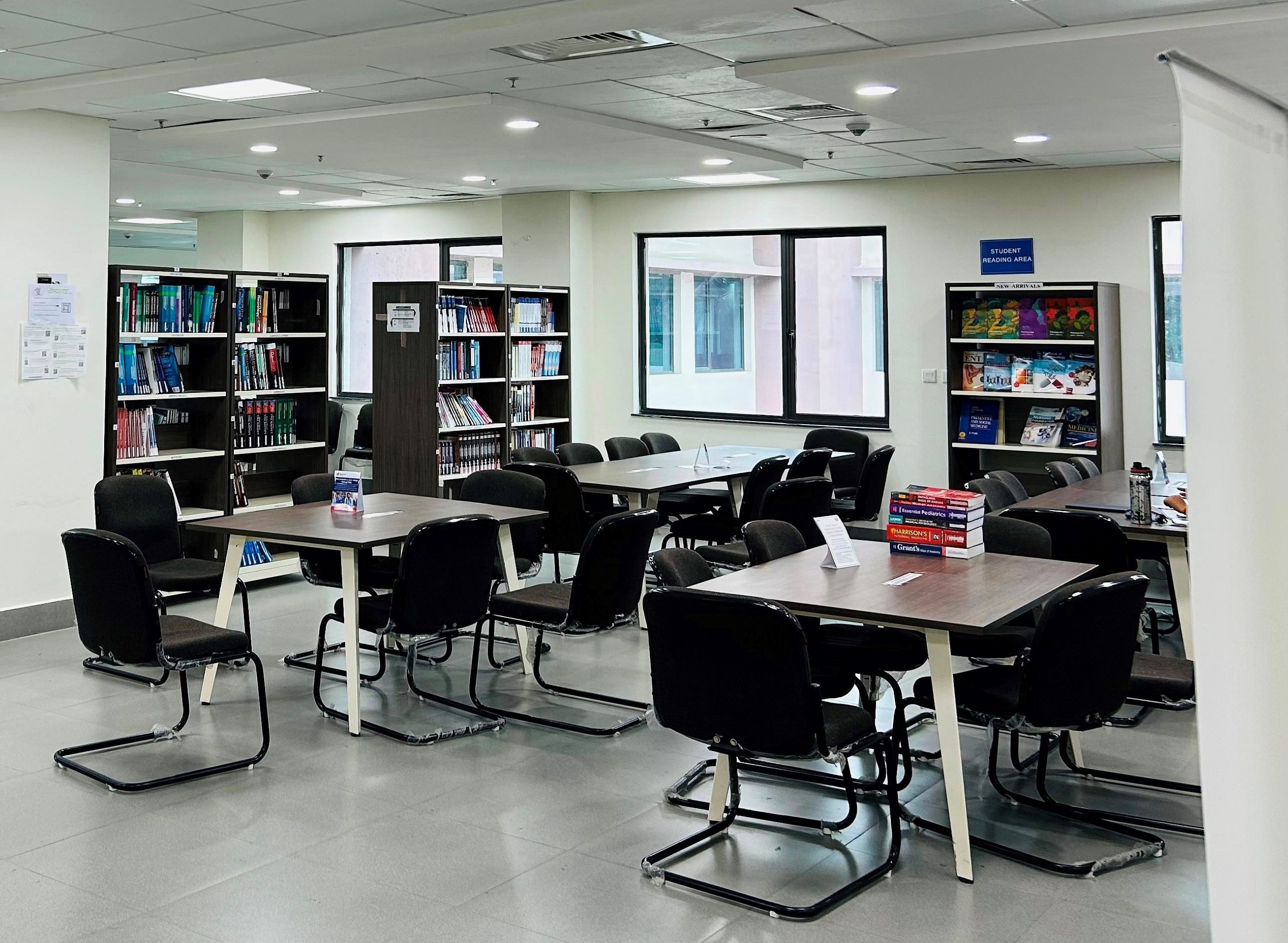 Library interior with students